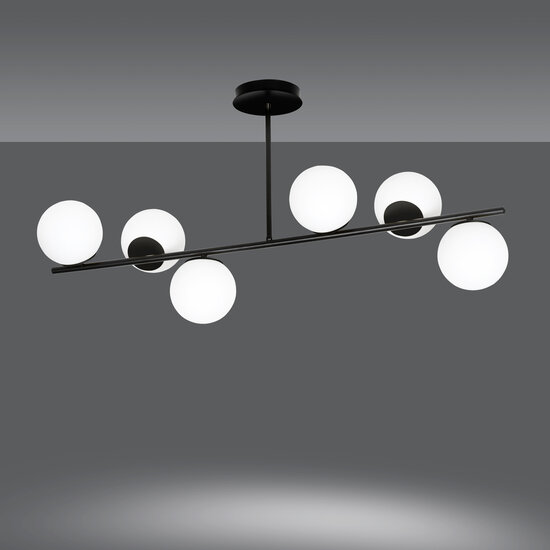 Odder hanglamp zwart met melkwitte bollen 6x E14