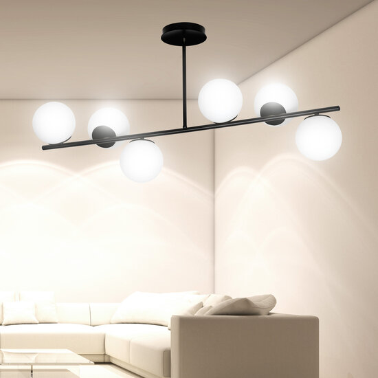 Odder hanging lamp black with milky white bulbs 6x E14