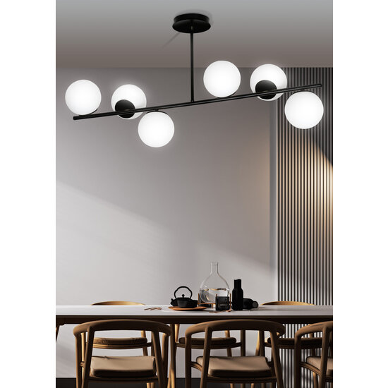 Odder hanglamp zwart met melkwitte bollen 6x E14