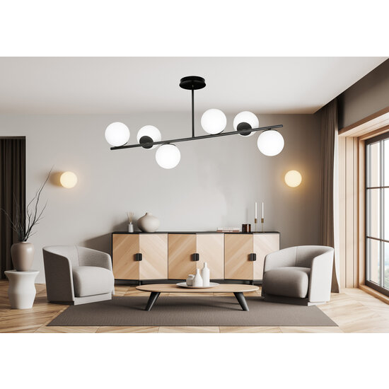 Emibig Emibig Lámpara colgante Odder negra con bolas blancas lechosas 6x E14 - Iluminación perfecta para cualquier espacio