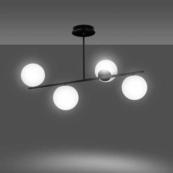 Lampe suspendue Odder noire à 4 lampes avec ampoules blanc laiteux E14