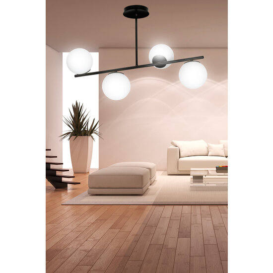 Lampe suspendue Odder noire à 4 lampes avec ampoules blanc laiteux E14