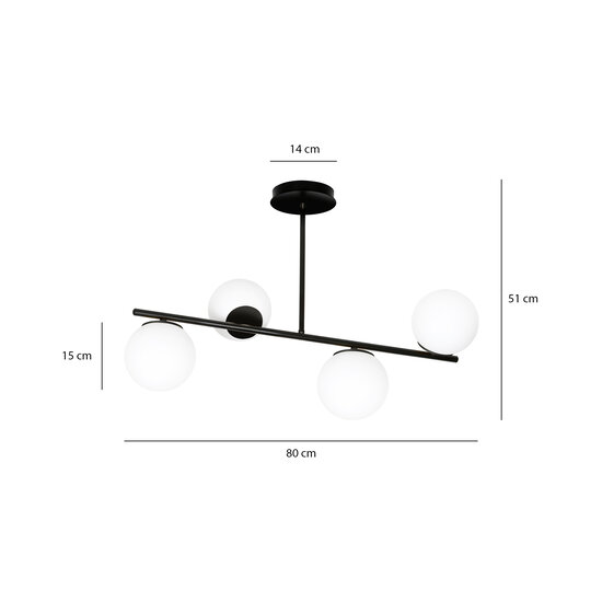 Lampe suspendue Odder noire à 4 lampes avec ampoules blanc laiteux E14