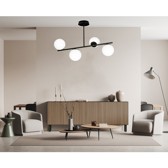 Odder zwarte 4 lamp hanglamp met melkwitte bollen E14