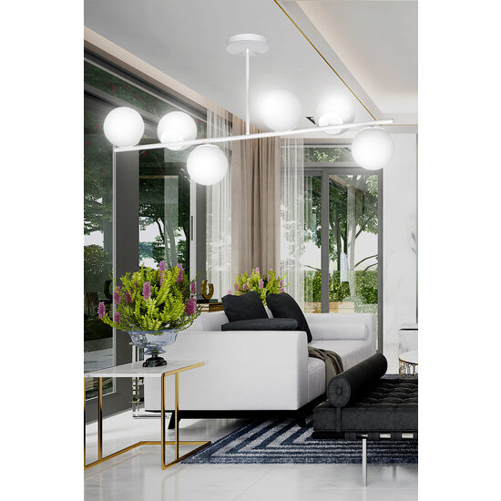 Emibig Emibig Lampe suspendue Odder blanche avec ampoules blanches laiteuses 6x E14 - Idéale pour créer une atmosphère chaleureuse dans votre salon