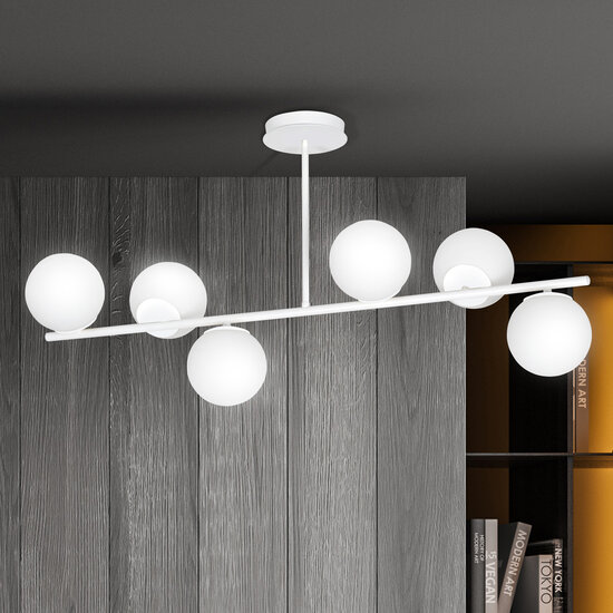 Lampe à suspension Odder blanche avec ampoules blanc laiteux 6x E14