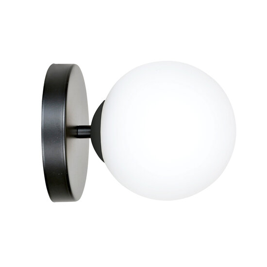 Applique noire Odder avec 1 ampoule en verre blanc E14