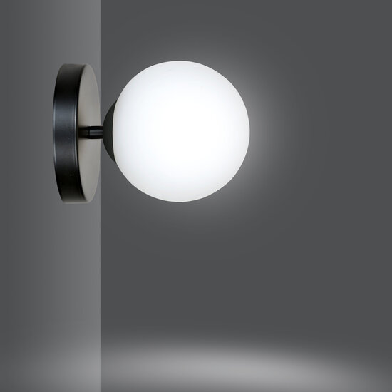 Odder black wall lamp with 1 white glass bulb E14