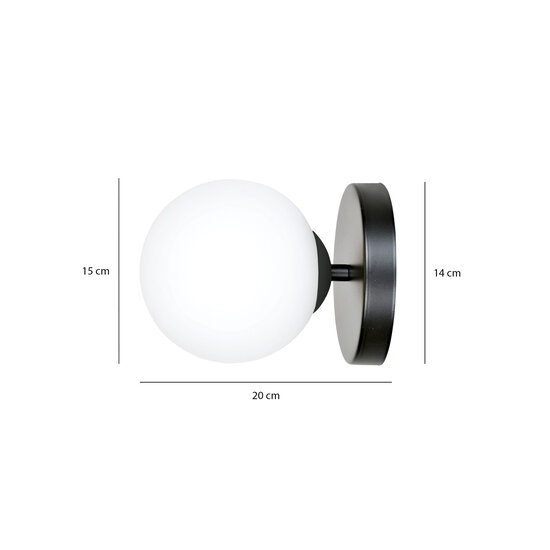 Applique noire Odder avec 1 ampoule en verre blanc E14