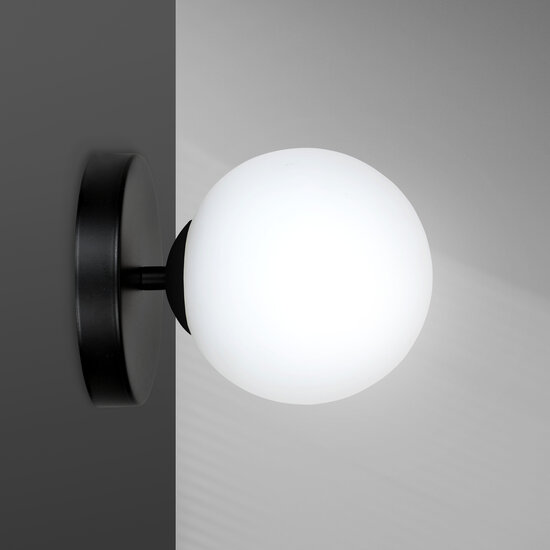 Odder black wall lamp with 1 white glass bulb E14