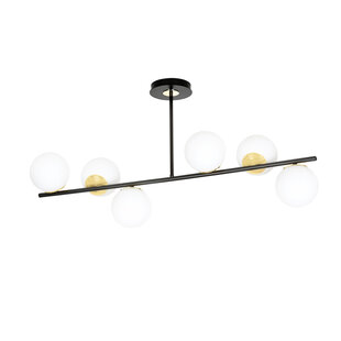 Struer hanglamp zwart en goud met melkwitte bollen 6x E14