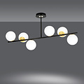 Struer hanglamp zwart en goud met melkwitte bollen 6x E14