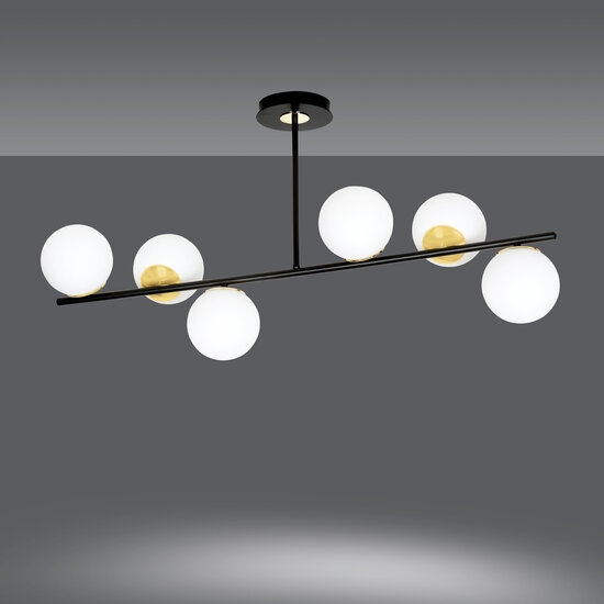 Emibig Emibig Lampe suspendue Struer noire et dorée avec ampoules blanches laiteuses 6x E14 - Éclairage élégant pour tous les espaces