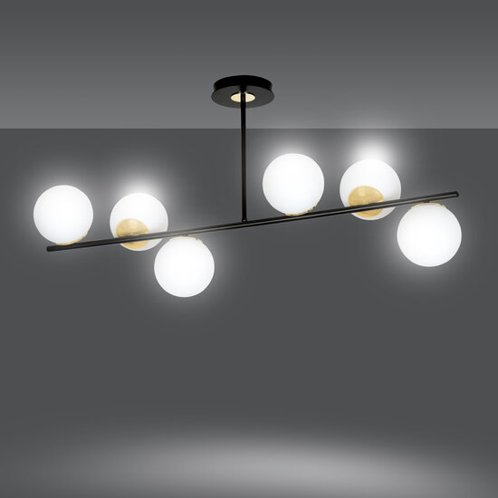 Emibig Emibig Lampe suspendue Struer noire et dorée avec ampoules blanches laiteuses 6x E14 - Éclairage élégant pour tous les espaces