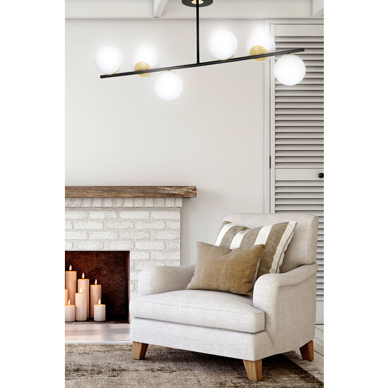 Lampe à suspension Struer noire et dorée avec ampoules blanc lait 6x E14