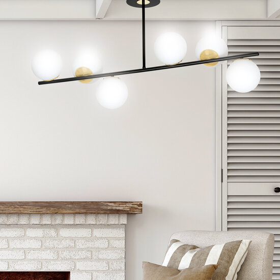 Lampe à suspension Struer noire et dorée avec ampoules blanc lait 6x E14