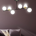 Struer hanglamp zwart en goud met melkwitte bollen 6x E14