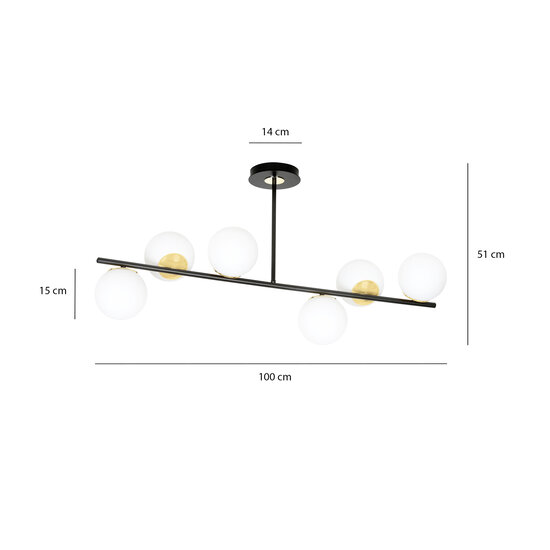 Struer hanging lamp black and gold with milky white bulbs 6x E14