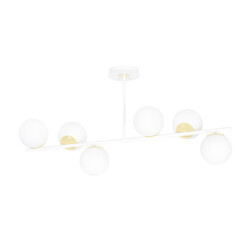 Emibig Suspension Struer blanche avec or, 6 lampes, avec ampoules blanches laiteuses E14