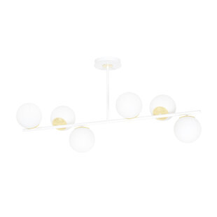 Lampe suspendue Struer blanche et dorée à 6 lampes avec ampoules blanc laiteux E14