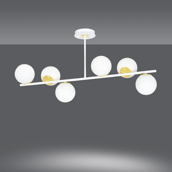 Struer white with gold 6 lamp hanging lamp with milky white bulbs E14