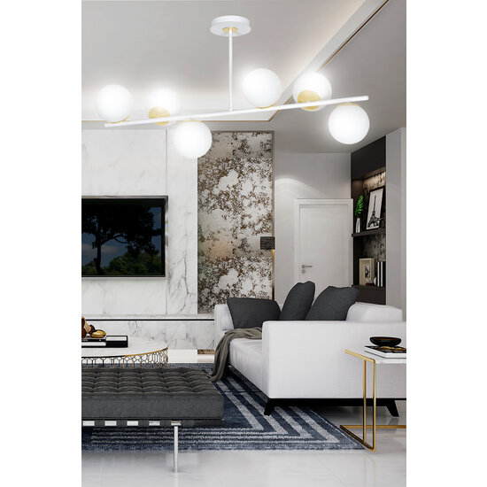 Struer white with gold 6 lamp hanging lamp with milky white bulbs E14