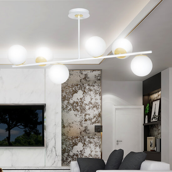 Emibig Emibig Struer white with gold 6 lamp hanging lamp with milky white bulbs E14 - Perfect for modern interiors