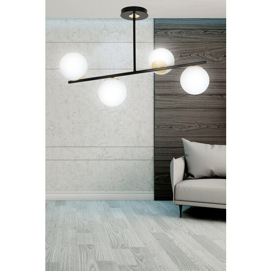 Lampe à suspension Struer noire et dorée avec ampoules blanc lait 6x E14