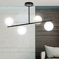 Struer hanglamp zwart en goud met melkwitte bollen 6x E14