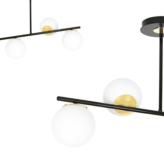 Struer hanglamp zwart en goud met melkwitte bollen 6x E14