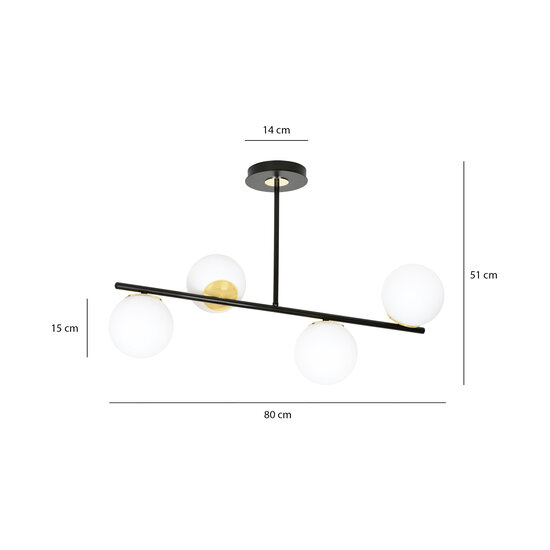 Lampe à suspension Struer noire et dorée avec ampoules blanc lait 6x E14