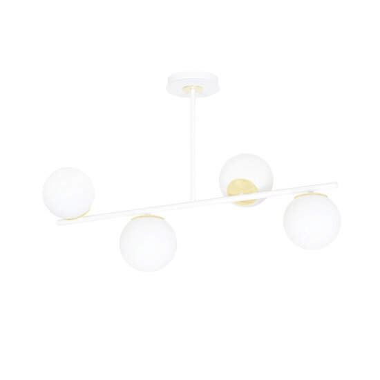Lampe suspendue Struer dorée et blanche à 4 lampes avec ampoules blanc laiteux E14
