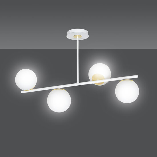Lampe suspendue Struer dorée et blanche à 4 lampes avec ampoules blanc laiteux E14