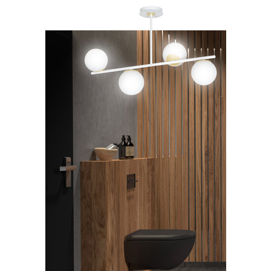 Lampe suspendue Struer dorée et blanche à 4 lampes avec ampoules blanc laiteux E14