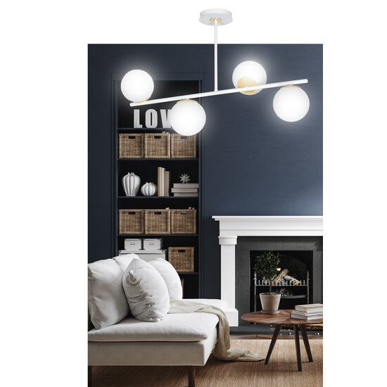 Emibig Emibig Suspension 4 lampes or et blanc Struer avec ampoules blanches laiteuses E14 - Éclairage parfait pour chaque espace