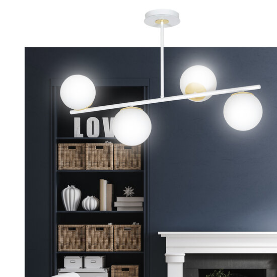 Emibig Emibig Lámpara colgante Struer de 4 luces en oro y blanco con bombillas blancas lechosas E14 - Iluminación perfecta para cualquier espacio
