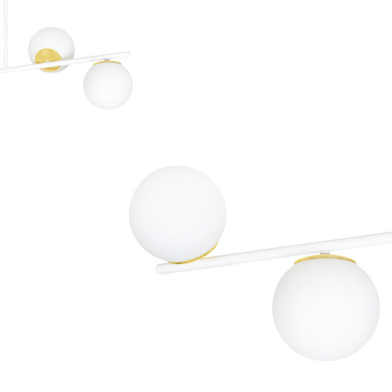 Lampe suspendue Struer dorée et blanche à 4 lampes avec ampoules blanc laiteux E14
