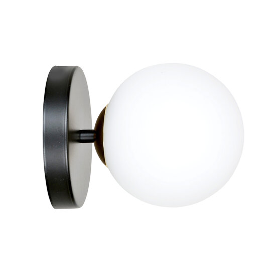 Struer black and gold wall lamp with 1 white glass bulb E14