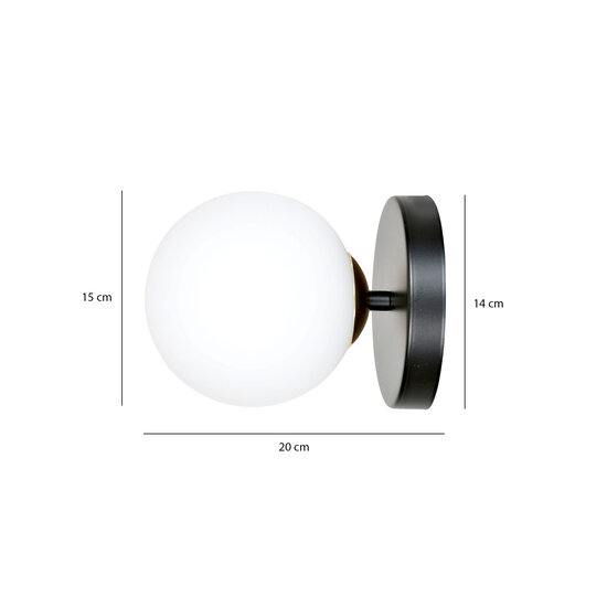 Emibig Emibig Schwarz-goldene Struer-Wandleuchte mit 1 weißen Glaskolben E14 - Perfekt für eine elegante Atmosphäre in Ihrem Wohnraum