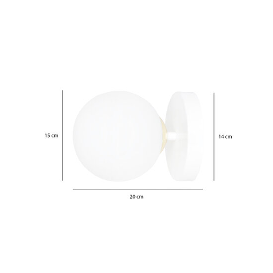 Struer wit en gouden wandlamp met 1 witte glazen bol E14