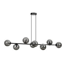 Suspension longue noire Herlev avec 8 ampoules E14 fumées noires