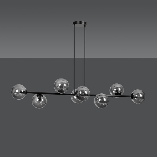 Suspension longue noire Herlev avec 8 ampoules E14 fumées noires