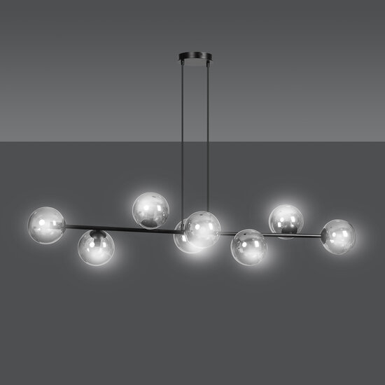 Suspension longue noire Herlev avec 8 ampoules E14 fumées noires