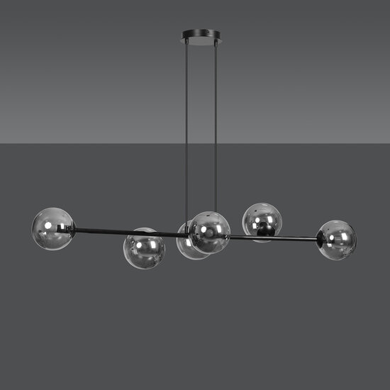 Herlev zwarte medium hanglamp met 6 zwart gerookte bollen E14