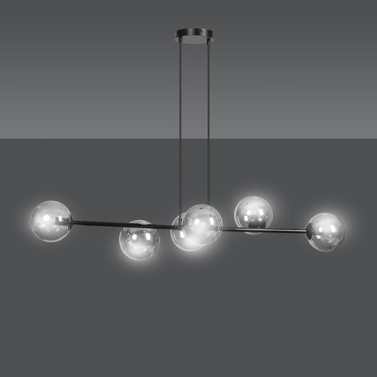 Herlev zwarte medium hanglamp met 6 zwart gerookte bollen E14