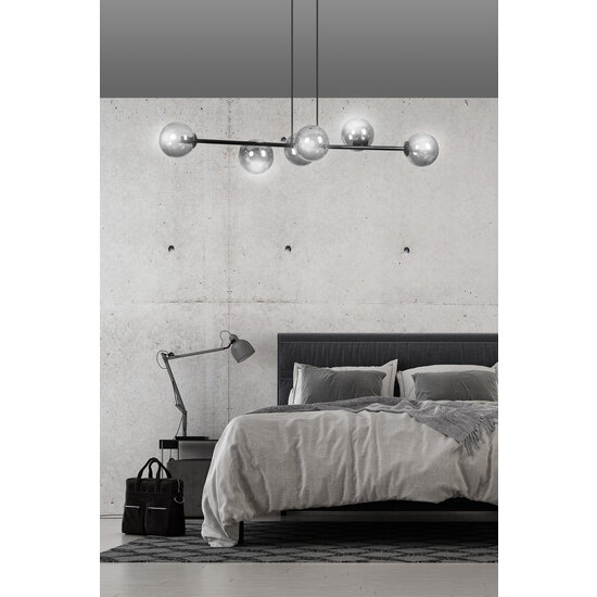 Suspension moyenne Herlev noire avec 6 ampoules E14 fumées noires