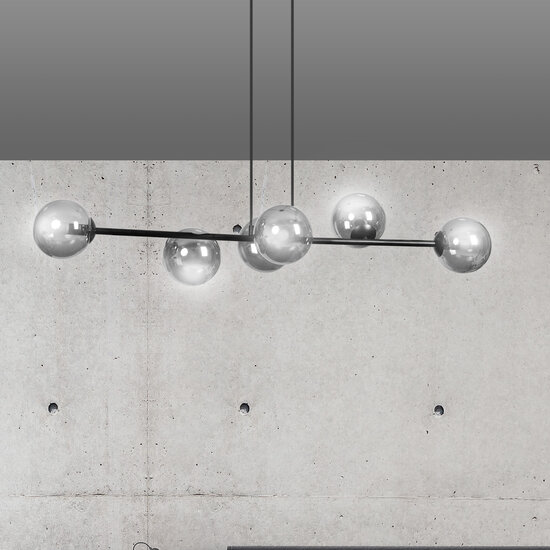 Suspension moyenne Herlev noire avec 6 ampoules E14 fumées noires
