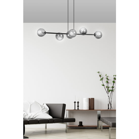 Herlev zwarte medium hanglamp met 6 zwart gerookte bollen E14