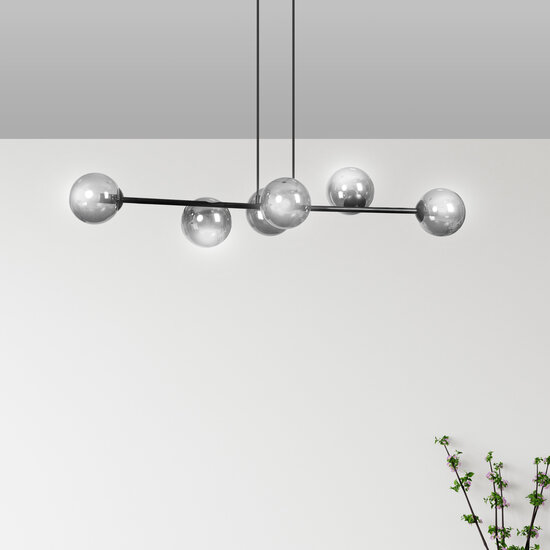 Herlev zwarte medium hanglamp met 6 zwart gerookte bollen E14