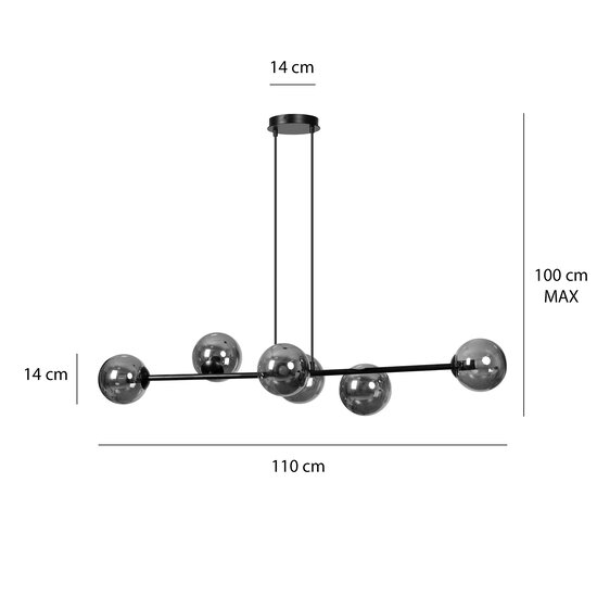 Herlev zwarte medium hanglamp met 6 zwart gerookte bollen E14